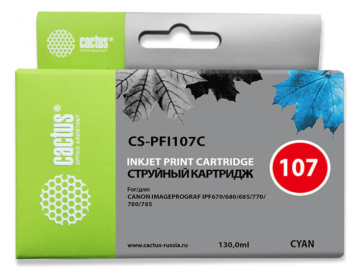 Картридж струйный Cactus CS-PFI107C PFI-107C синий (130мл) для Canon IP iPF670/iPF680/iPF685/iPF770/iPF780/iPF785/