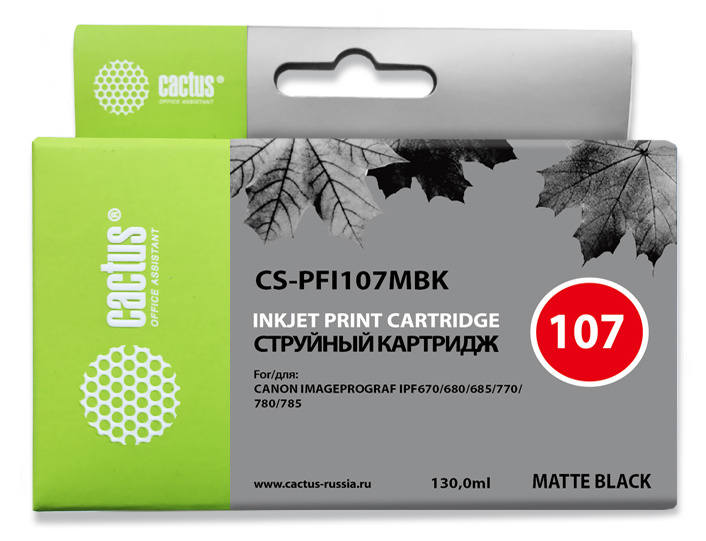 Картридж струйный Cactus CS-PFI107MBK PFI-107MBK черный матовый (130мл) для Canon IP iPF670/iPF680/iPF685/iPF770/iPF780/iPF785