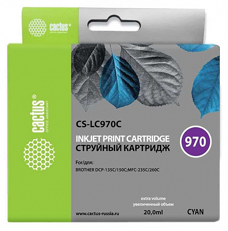 Картридж струйный Cactus CS-LC970C голубой (20мл) для Brother DCP-135C/150C/MFC-235C/260C