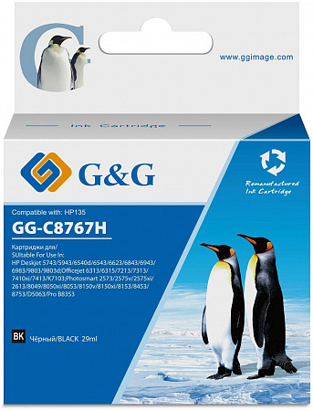 Картридж струйный G&G GG-C8767H черный (29мл) для HP DJ 5740/5743/5745/5748/5793/5940/5943/6540/6540d/6540dt/6543/6543d/6620/6623/6840/6843/6940/6940dt/6943/6980series/6980dt/6983/6985/9800series/9860/DJ 6310/6310xi/6313/6315/6318