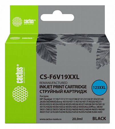 Картридж струйный Cactus CS-F6V19XXL №123XL CS-F6V19XXL 123 XXL черный (1000стр.) (20мл) для HP DeskJet 1110/1111/1112/2130