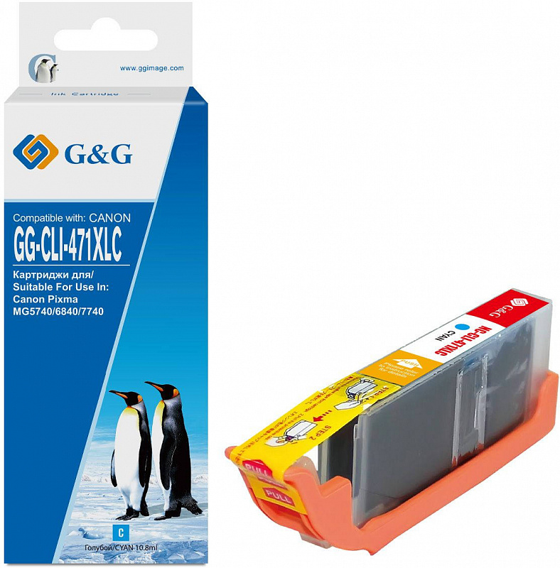 Картридж струйный G&amp;G GG-CLI-471XLC голубой (10.8мл) для Canon TS5040/MG5740/MG6840/MG7740