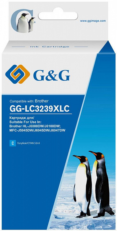 Картридж струйный G&amp;G GG-LC3239XLC голубой (52мл) для Brother HL-J6000DW/J6100DW