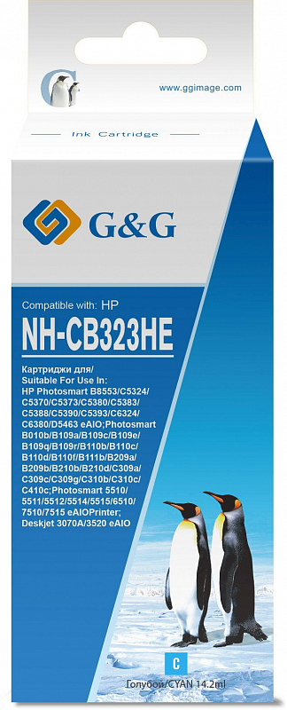 Картридж струйный G&amp;G NH-CB323HE голубой (14.2стр.) для HP Photosmart B8553/C5324/C5370/C5373/C5380/C5383