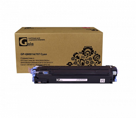 Картридж GP-Q6001A/707 (№124A) для принтеров HP Color LaserJet 1600/2600/2600n/2605/2605dn/2605dtn/CM1015/CM1017/Canon i-SENSYS LBP5000/LBP5100 Cyan 2000 копий GalaPrint