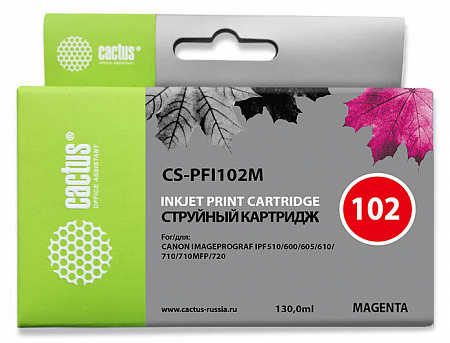 Картридж струйный Cactus CS-PFI102M PFI-102M пурпурный (130мл) для Canon IP iPF500/iPF600/iPF700/MFP M40/iPF765/LP17/LP24