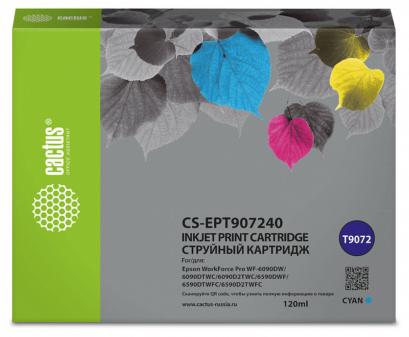 Картридж струйный Cactus CS-EPT907240 T9072 голубой (120мл) для Epson WorkForce WF-6090DW/WF-6590DWF Pro