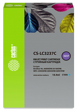 Картридж струйный Cactus CS-LC3237C голубой (18.4мл) для Brother HL-J6000DW/J6100DW