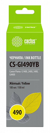 Чернила Cactus CS-GI490YB GI-490 желтый 100мл для Canon Pixma G1400/G2400/G3400