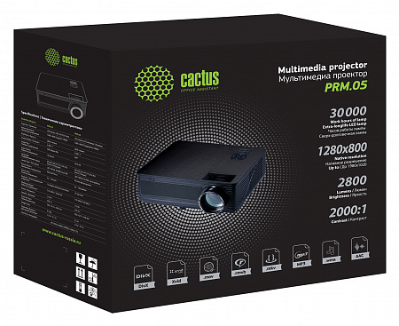 Проектор Cactus CS-PRM.05WT.WXGA-W LCD 2800Lm (1280x800) 2000:1 ресурс лампы:30000часов 2xUSB typeA 2xHDMI 4.2кг