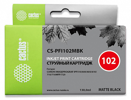 Картридж струйный Cactus CS-PFI102MBK PFI-102MBK черный матовый (130мл) для Canon iPF500/iPF600/iPF700/ MFP M40/iPF765/LP17/LP24