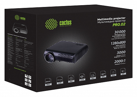 Проектор Cactus CS-PRO.02WT.WXGA-A LCD 3000Lm (1280x800) 2000:1 ресурс лампы:30000часов 2xUSB typeA 1xHDMI 4.2кг