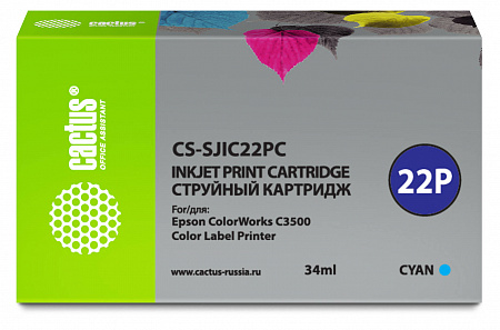 Картридж струйный Cactus CS-SJIC22PC C33S020602 голубой (34мл) для Epson ColorWorks C3500