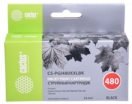 Картридж струйный Cactus CS-PGI480XXLBK черный пигментный (24.4мл) для Canon Pixma TR7540/TR8540/TS6140/TS8140