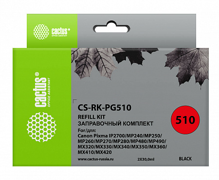 Заправочный набор Cactus CS-RK-PG510 черный 2x30мл для Canon MP240/ MP250/MP260