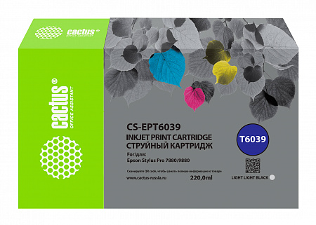 Картридж струйный Cactus CS-EPT6039 T6039 св.сер.пигм. (220мл) для Epson Stylus PRO 7880/9880