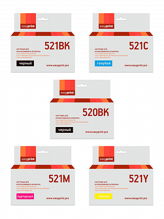 Комплект картриджей EasyPrint IC-CLI521_SET для Canon: PGI-520BK/CLI-521, пигментный черный, черный, голубой, пурпурный, желтый