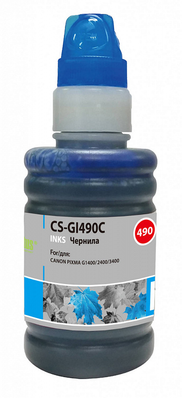 Чернила Cactus CS-GI490C GI-490 голубой 100мл для Canon Pixma G1400/G2400/G3400